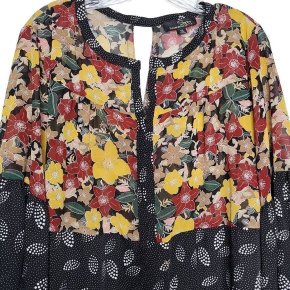 Suzanne Betro Floral Boho Tunic Bell Sleeves Blouse Top Size 1X - Picture 2 of 9